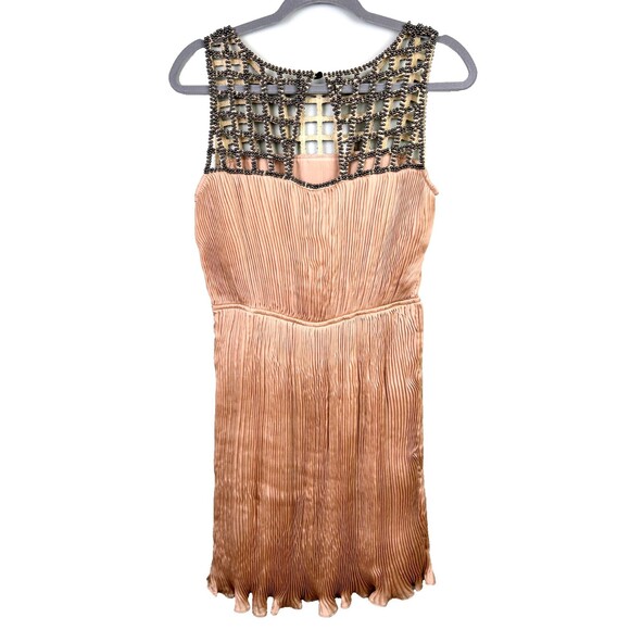 Ark & Co. Peach Pink Beaded Sleeveless Pleated Cocktail Dress Boho Flapper Sz M - Picture 5 of 15
